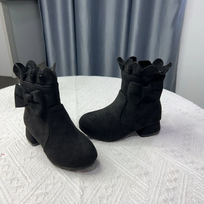 Spring Autumn Bow Girls Fashion Toddler Boots PU Leather Low Heel Kids Princess Boots Party Zip Children Ankle Baby Girl Shoes