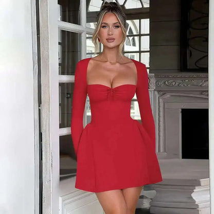 Townlike Lace Patchwork Waist Wrap A-line Dress Women Mini 2024 Autumn Winter Dress Backless Nightclub Sexy Party Dresses 4716951red