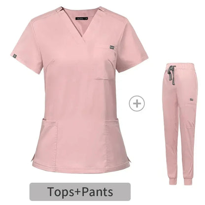 Men Scrubs Suit Plug Size Medical Uniforms V Neck Scrub Top Short Sleeve Pure Cotton Medical Pants Loose Nursing Workwear Doctor Badiee Stylez