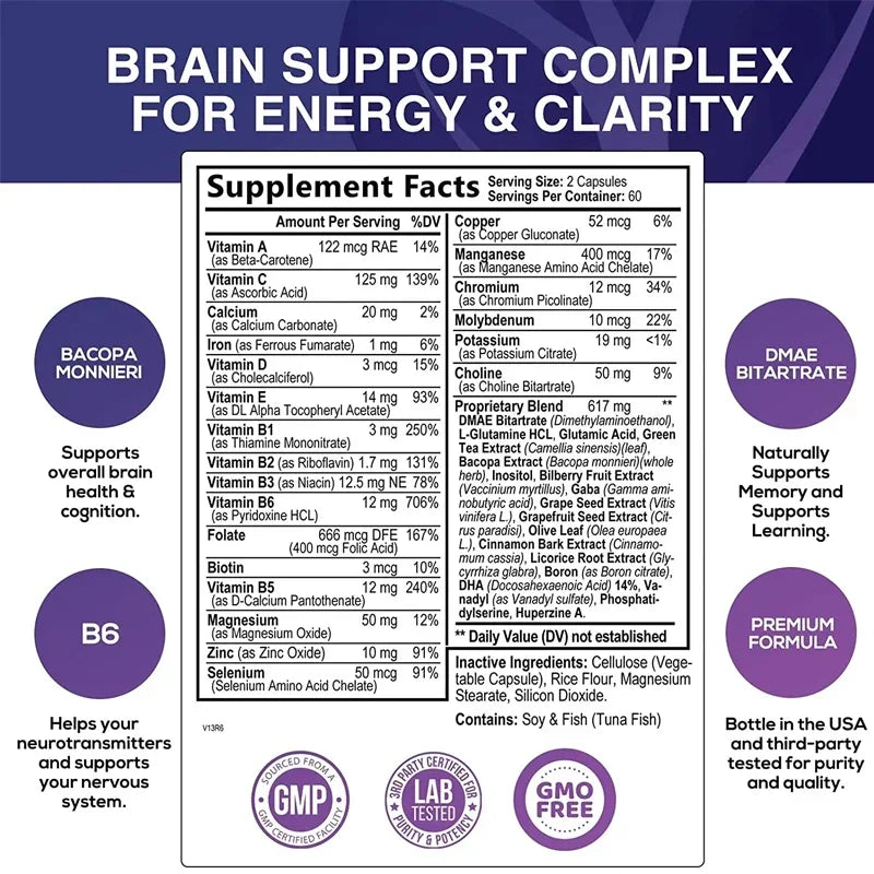 Brain Supplement - Contains B Vitamins To Support Brain Health, Improve Cognitive Function, and Enhance Memory and Concentration