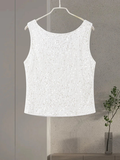 O-neck Vest Mini Skirt Suits Women Sexy sparkly Sequined Sleeveless Tank Tops With Bodycon Short Skirts Fashion Ladies Beachwear