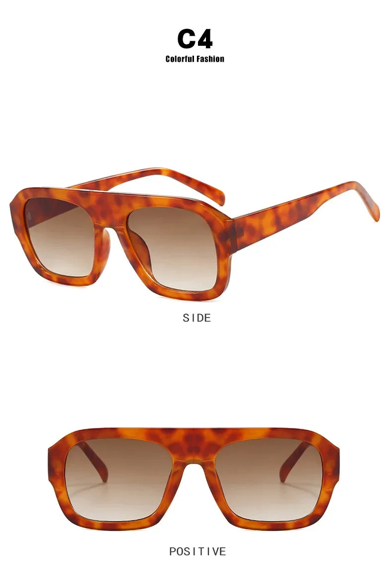 JNPCXI Fashion Square Women Sunglasses Shades UV400 Retro Leopard Tea Candy Color Gradient Men Punk Sun Glasses