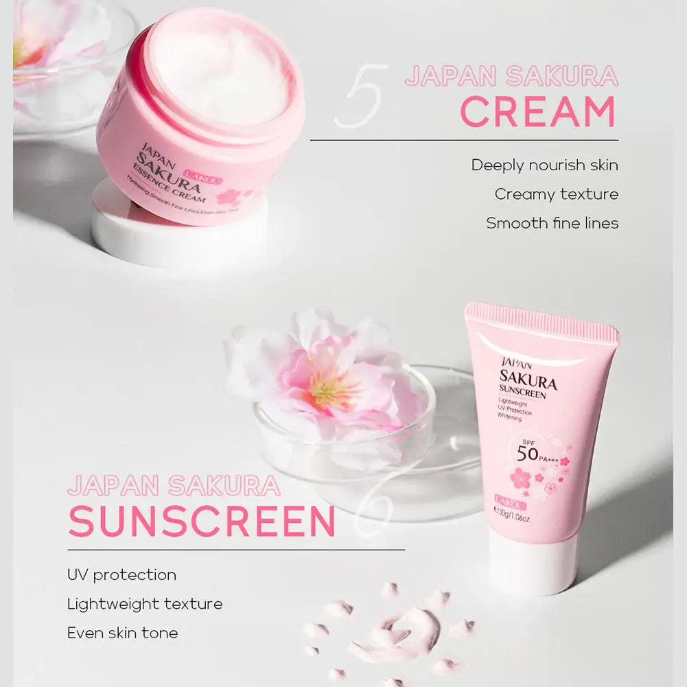 6pcs/Set Sakura Skin Care Sets Face Cream Serum Toner Facial Cleanser Sunscreen Eye Cream Face Skin Care Set Product Gift box Badiee Stylez