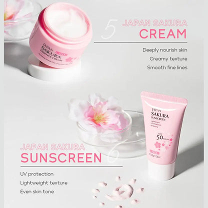 6pcs/Set Sakura Skin Care Sets Face Cream Serum Toner Facial Cleanser Sunscreen Eye Cream Face Skin Care Set Product Gift box Badiee Stylez