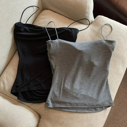 Women With Built In Bra Spaghetti Strap Tanks Summer Camis Tank Casual Tops  For Woman Solid Color Female Korean Style Badiee Stylez