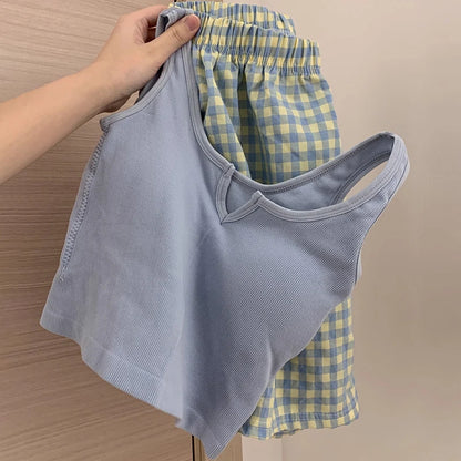 Sexy Floral Elastic Waist Pajama Vest With Padded Chest Pajama Pants Home Pants Summer Set For Women Two Piece Floral Sling Set