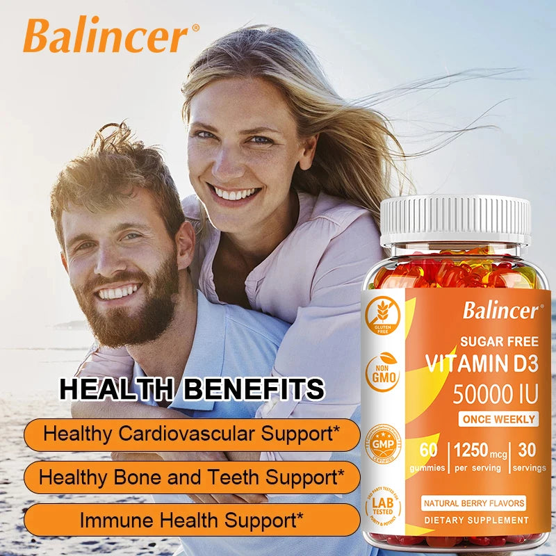 High Potency Vitamin D3 50,000 IU - Immune Support, Bone, Teeth, Heart and Nerve Health, Antioxidant - Gluten-Free, Non-GMO