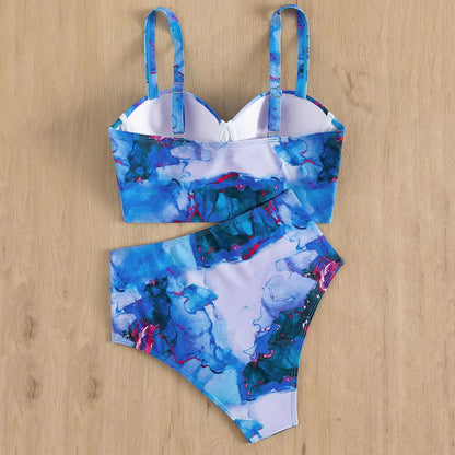 2024 Summer New Bikini Push Up Swimsuit Women Halter High Waist Swimwear Female Printed Bathing Suit Bathers