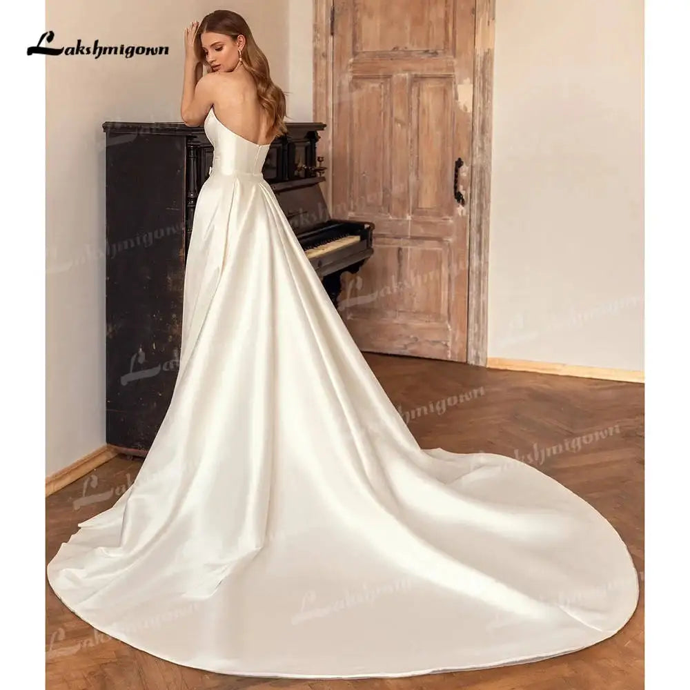 Lakshmigown Luxury Sweetheart Mermaid Satin Wedding Dress Detachable Skirt Backless And Zipper Woman Evening Dress For Wedding Badiee Stylez
