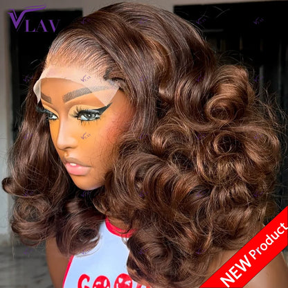 400 Density Glueless Wigs Human Hair Bouncy Curly Super Double Drawn 13x6 HD Lace Frontal Wig Preplucked Wear And Go Brown Color 13x6 HD Lace Wig