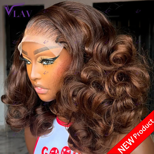 400 Density Glueless Wigs Human Hair Bouncy Curly Super Double Drawn 13x6 HD Lace Frontal Wig Preplucked Wear And Go Brown Color 13x6 HD Lace Wig