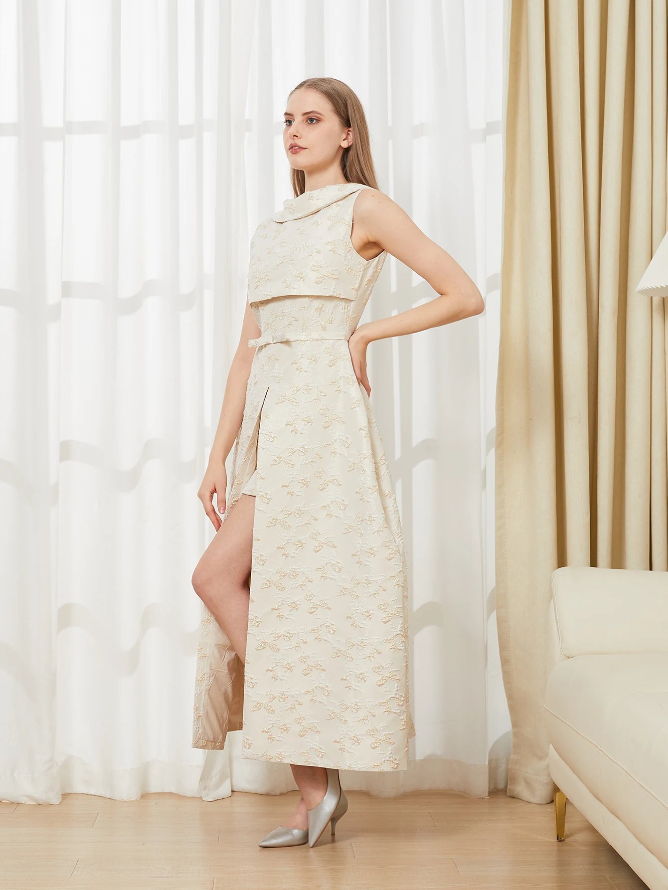 Elegant Dress 2024 Summer New Fashion Women Long Maxi Backless Sleeveless Split Jacquard Dresses Evening Dress Robes