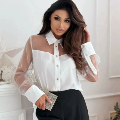 Women's Button Down Shirt Long Sleeve Casual Chiffon Blouse Collared Loose Casual Work Office Top Badiee Stylez