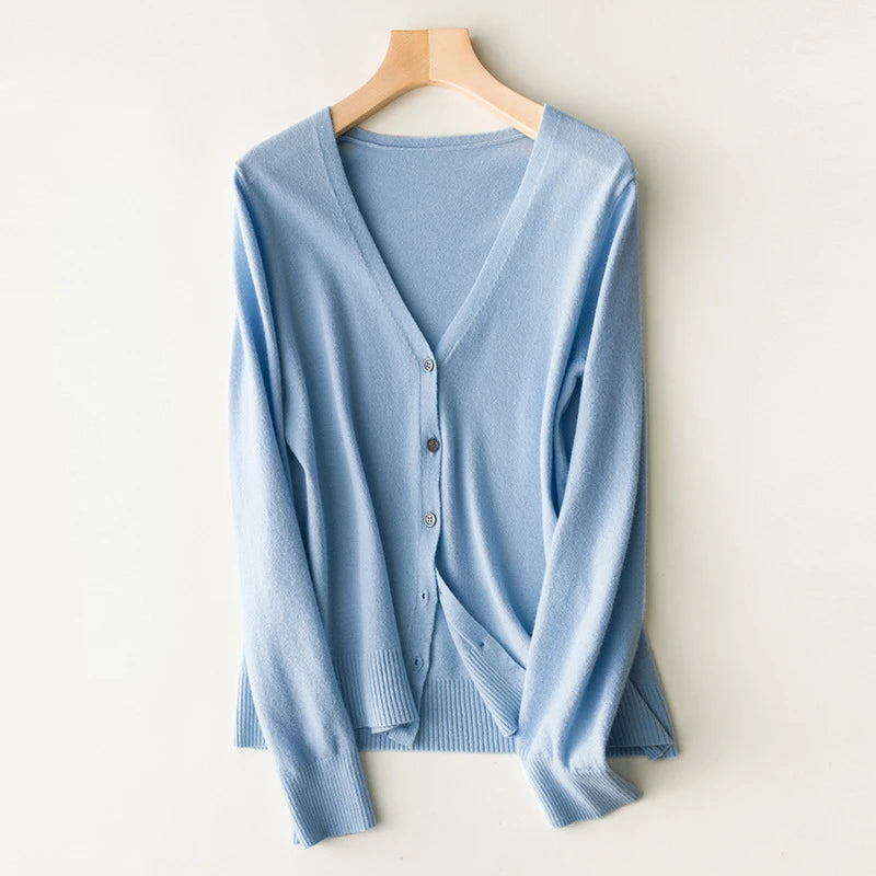 Women Cardigans 2025 Single Breasted Solid Knitted Shirt Spring Autumn Cardigan Korean Fashion V-neck Sweaters Knit Outerwear