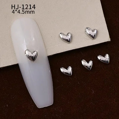 20PCS 3D Glossy Gold Silver Metallic Love Heart Various Crook Frame Solid Alloy Nail Art Rhinestones Decorations Manicure Charms HJ-1214
