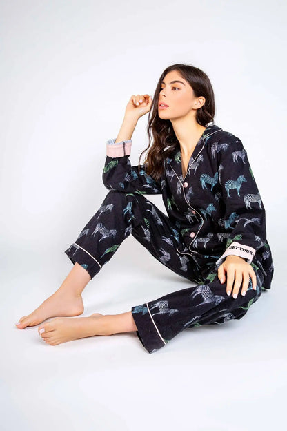 Women's Winter Pyjama Suit Print Long Sleeve Turn Down Collar Female Clothes 100% Cotton Single Breasted Sleepwear for Female