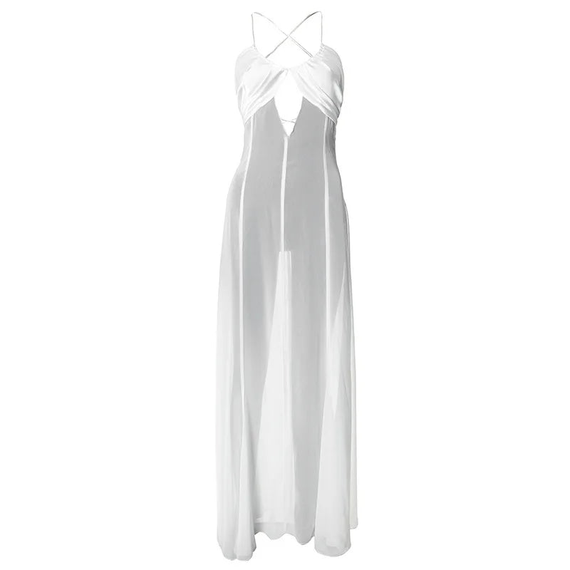 Shestyle 2025 Women Summer Outfits Beachwear Vacation Transparent Mermaid Dress Backless V Neck Spaghetti Strap Hollow Out