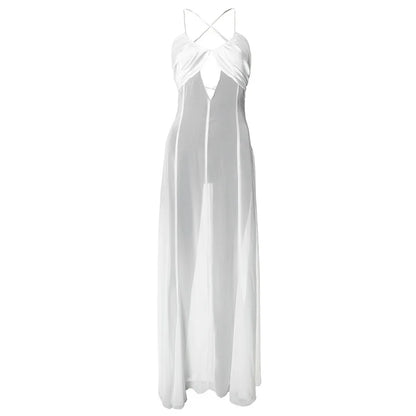 Shestyle 2025 Women Summer Outfits Beachwear Vacation Transparent Mermaid Dress Backless V Neck Spaghetti Strap Hollow Out