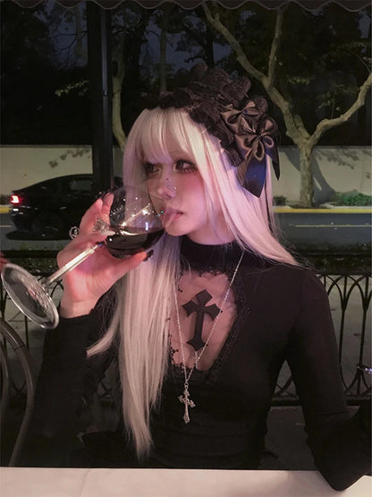 Turtleneck Top Y2k Clothes Black Gothic Cross Hollow Slimming Bottom T Shirt for Women Long Sleeve Sexy T-shirt Girls Tops Badiee Stylez