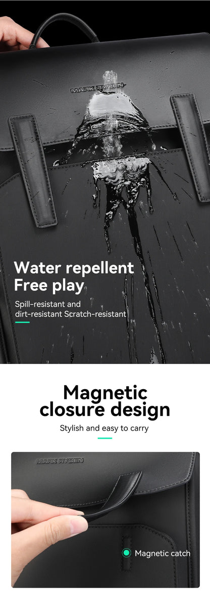 Mark Ryden Classic Business Work Black Leather Backpack 15.6 Inch Laptop Waterproof Bag School Bags Business bacbackpack for men