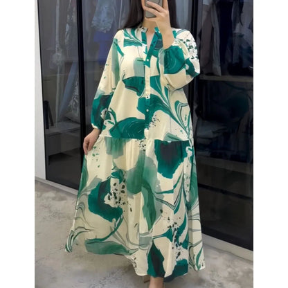 Printed Loose Long Shirt Women's Long-sleeved Dresses Spring Autumn New Fashion Spliced elegant Female Casual Robe Dresse 2025 Badiee Stylez