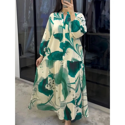 Printed Loose Long Shirt Women's Long-sleeved Dresses Spring Autumn New Fashion Spliced elegant Female Casual Robe Dresse 2025 Badiee Stylez