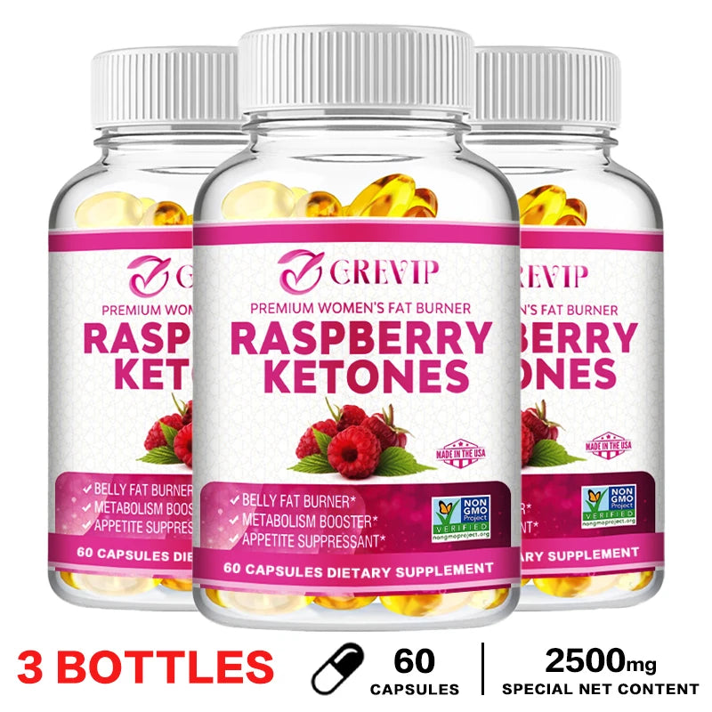 Raspberry Ketones - Weight Loss Supplements, Appetite Suppressants, Fat Burners, Pure Energy and Metabolism Boosters 60 Capsule-3bottles