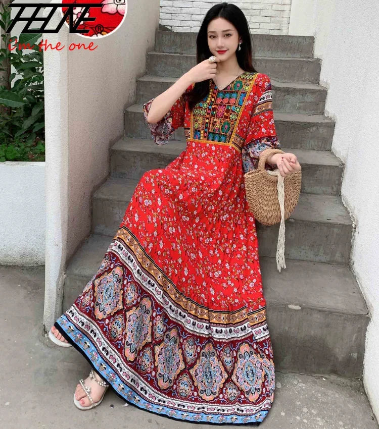 Indian Dress for Women Summer Embroidery Chic Elegant Party Dresses Clothes Vintage Long Maxi Prom Bohemian Beach Robe Vestidos Badiee Stylez