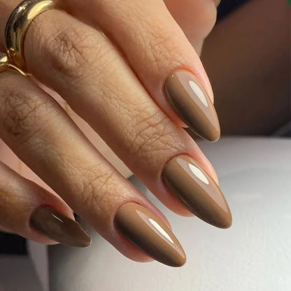 Almond Mid-length Black Fake Nail Solid Color Press on Nails Simple Full Cover Artificial Nail For Girls Nail Extension 24Pcs Y10