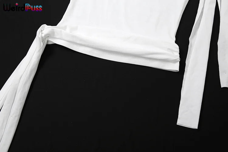 Weird Puss Chic Elegant 2 Piece Set Women Tracksuit Skew Collar Ribbon Tank Tsop+Leggings Casual Skinny Stretch Matching Outfits