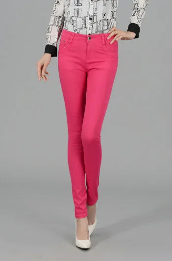 Women Dress Pants Tapered Leg Colored Stretch Slim Jeans Skinny Trousers Pockets for Daily ouc073 Rose Red