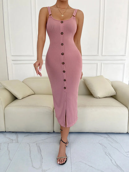 2025Summer European And American Suspender Dress Slim And Sexy Knitted Slit One-step Skirt vestidos largos Elegant Sexy Outfits1