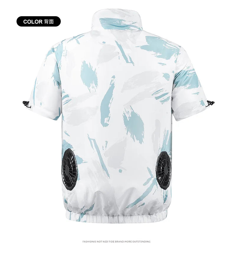 Summer air conditioning clothes men's short sleeve work clothes charging refrigeration anti-heat cooling fan sunscreen clothes