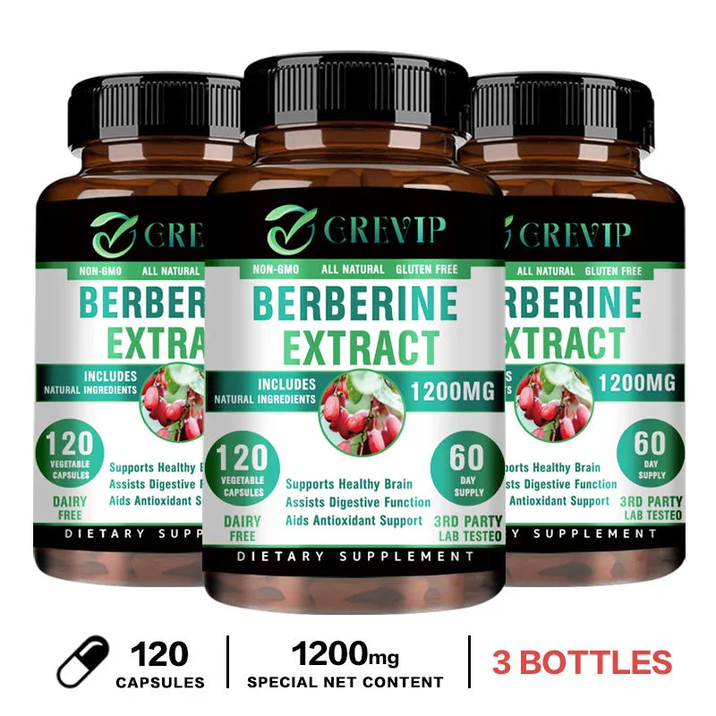 Berberine Extract - Supports Digestive System, Antioxidant, Enhances Cognitive Processes 120 Capsule-3bottles