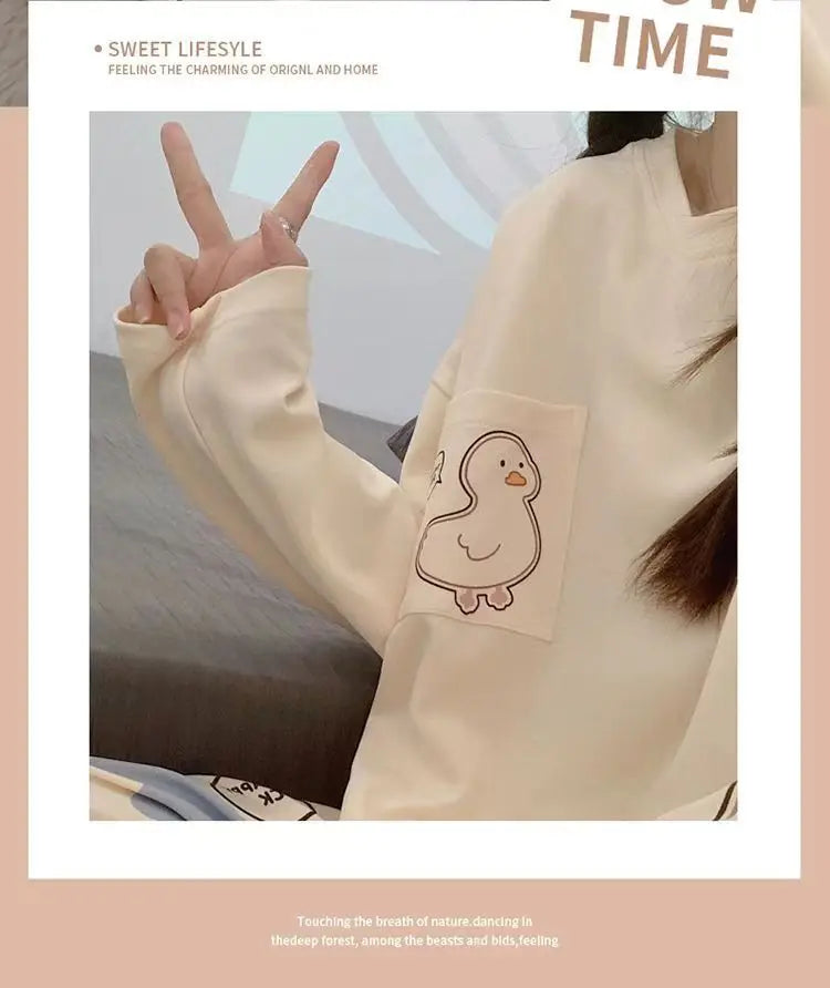 Spring and Autumn New Women's Thin Section Pajamas Homewear Suit Girls Summer Long-Sleeved Homewear Plus Size Cartoon Loose Suit