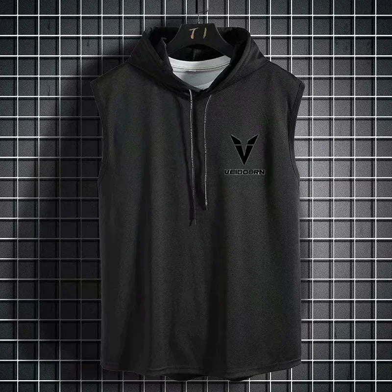 New Summer Hooded Sweatwear New Mens Short Sleeve Loose T-shirt Solid Color Lightweight Hoodie Fitness Breathable Collar Tops