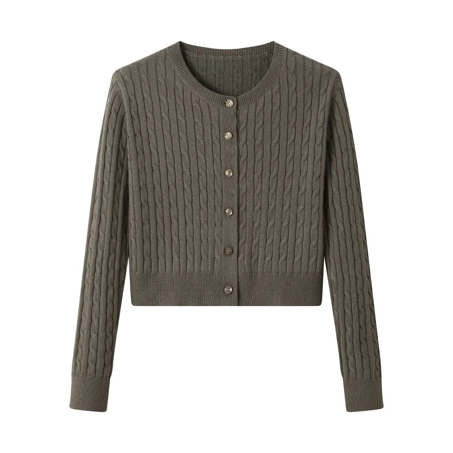 AS AW25 new design knitting cable cardigan + ribbing mockneck dress maxi length match for lady wear Green knit cardigan