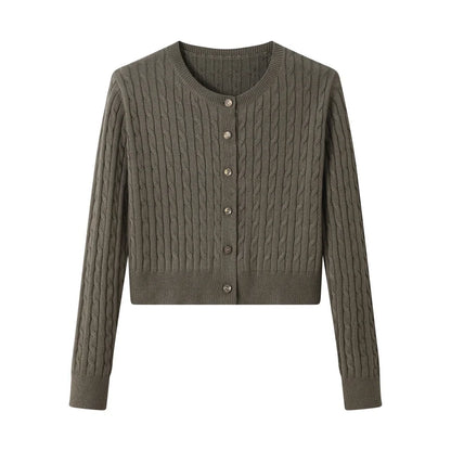 AS AW25 new design knitting cable cardigan + ribbing mockneck dress maxi length match for lady wear Green knit cardigan