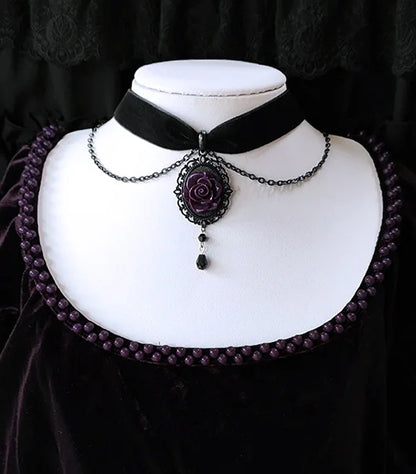 Gothic Dark Rose Cameo Choker Women Girls Halloween Pagan Witch Jewelry Accessories Gift Vintage Vampire Rose Velvet Necklace AQ-4691 CHINA
