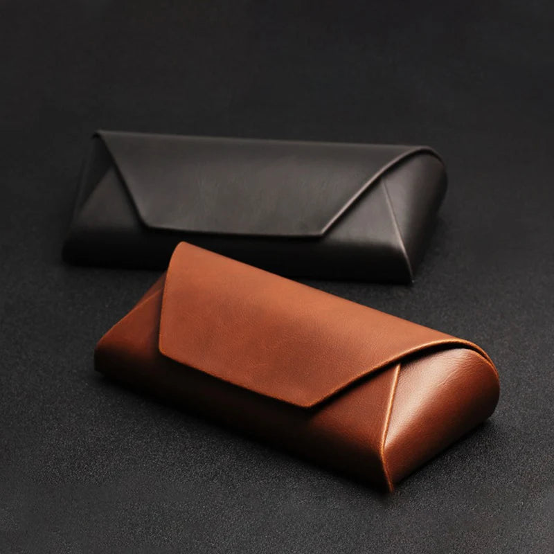 KLASSNUM Brown PU Leather Retro Sunglasses Box Men High Quality Art Anti-compression Myopia Glasses Storage Hard Case Holder