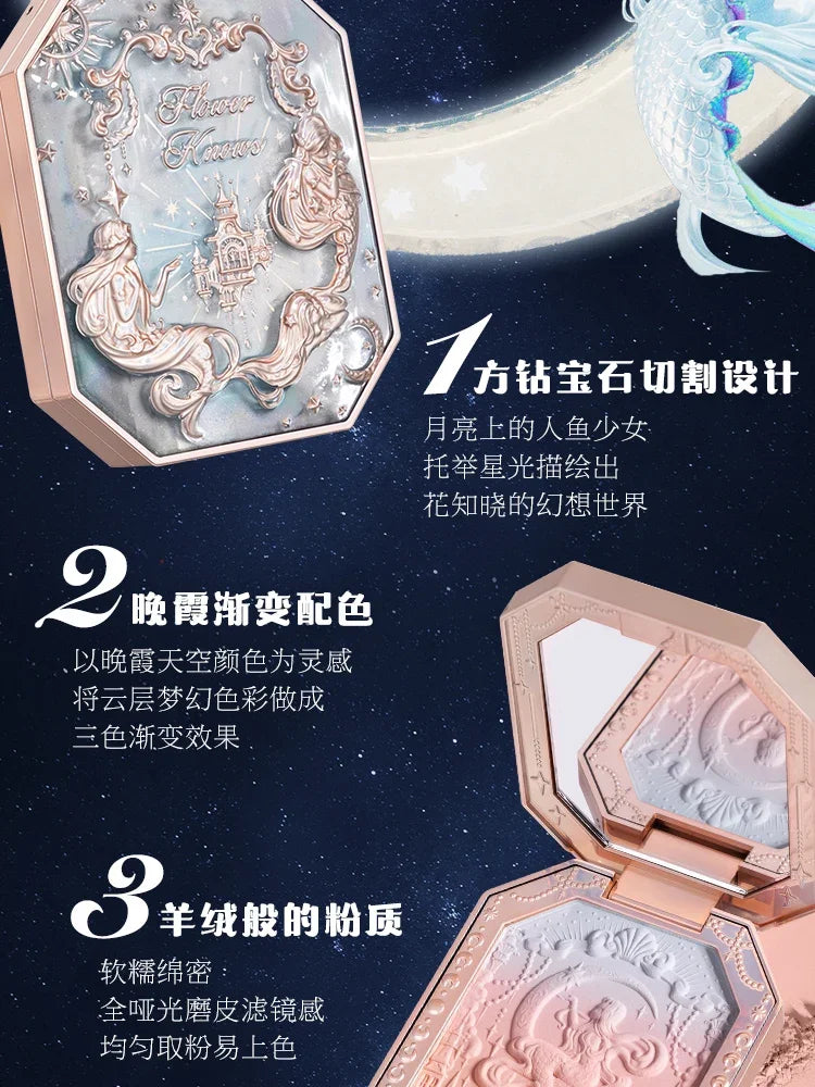 Flower Knows Cheek Blush Moonlight Mermaid Tri-Color Gradient Blusher in Matte Finish Vegan Cruelty Free Private Label Makeup