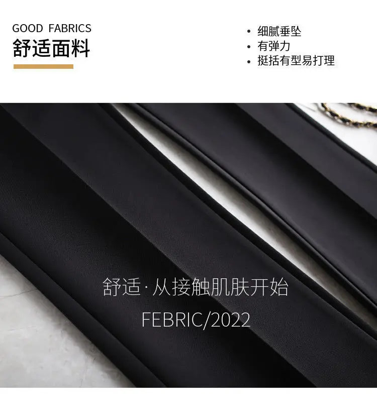 Office Lady Elegant Fashion Flare Pants Spring Autumn Diamonds High Waist All-match Solid Women Casual Straight Trousers 2022 Badiee Stylez