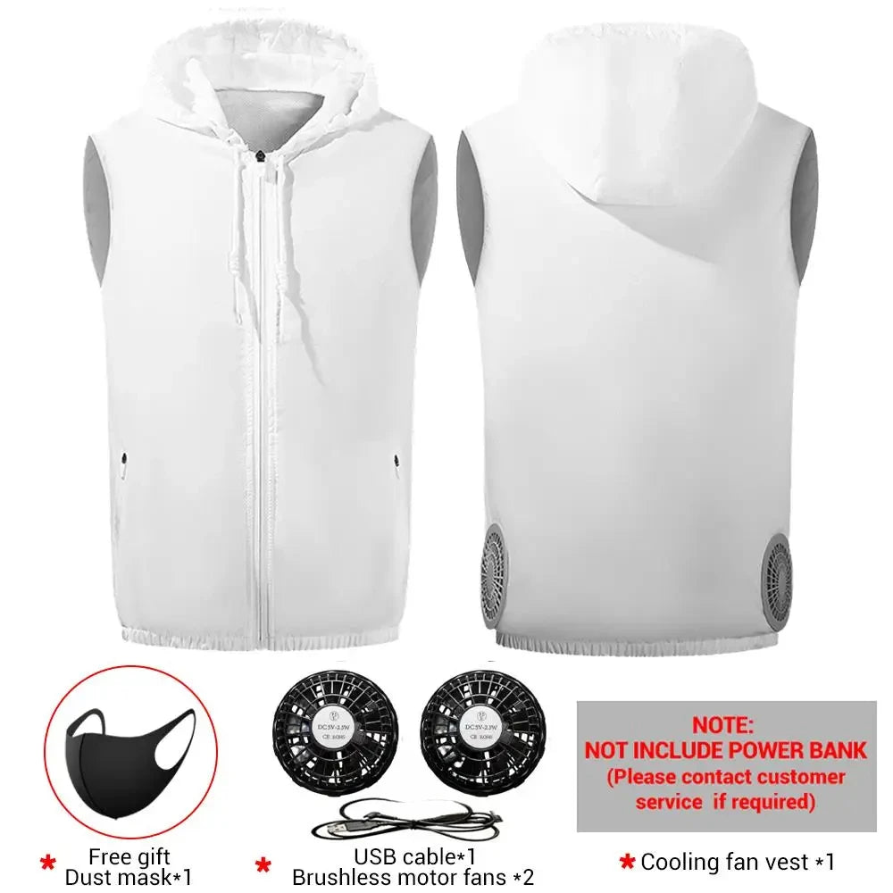 Summer air conditioning clothes men's short sleeve work clothes charging refrigeration anti-heat cooling fan sunscreen clothes 2923-white