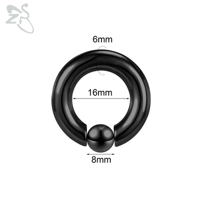 ZS 1 Piece 2/4/6/8G Black Color Stainelss Steel Horseshoe Nose Ring Men Punk Large Gauge Piercings Ear Expander Septum Piercing Style 16