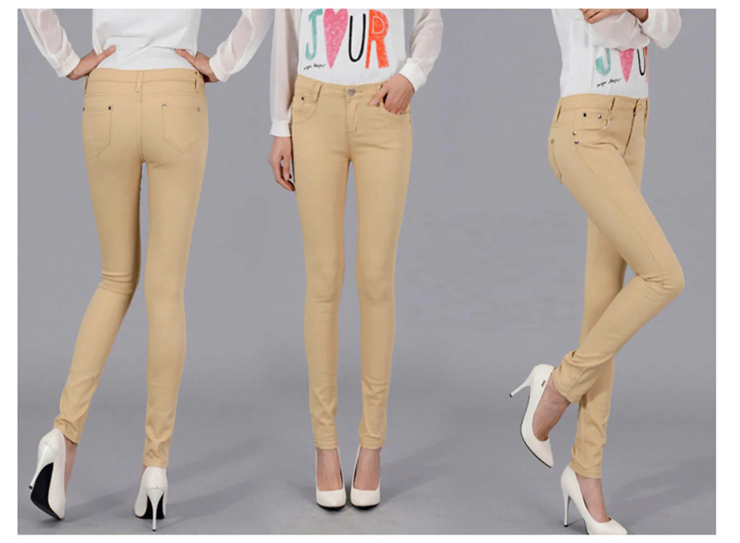 Women Dress Pants Tapered Leg Colored Stretch Slim Jeans Skinny Trousers Pockets for Daily ouc073