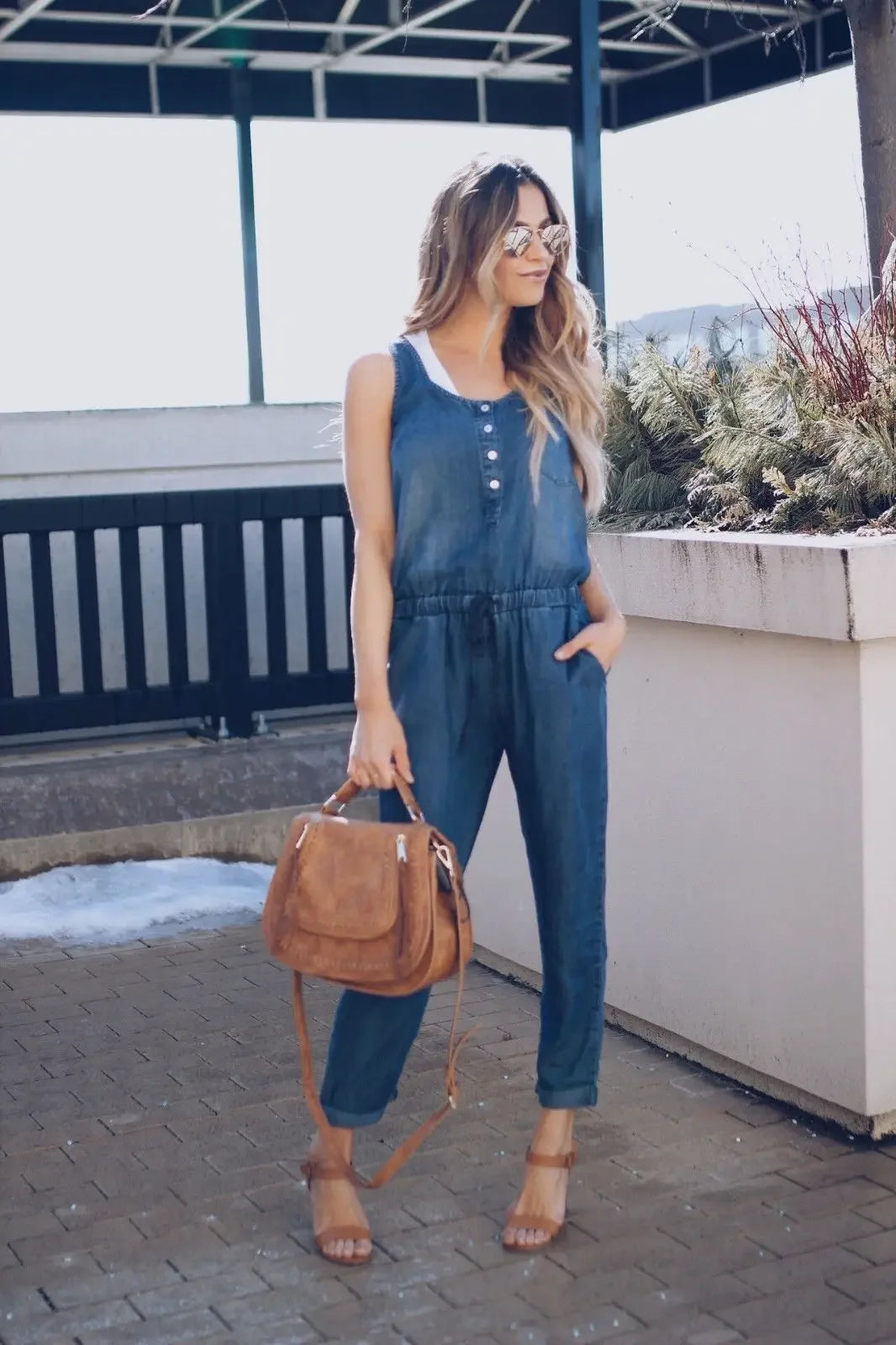 Summer Fashion Jumpsuit for Women Romper Overalls Single-breasted Casual Denim Trousers Sleeveless Ankle Pants Loose Jumpsuits Badiee Stylez