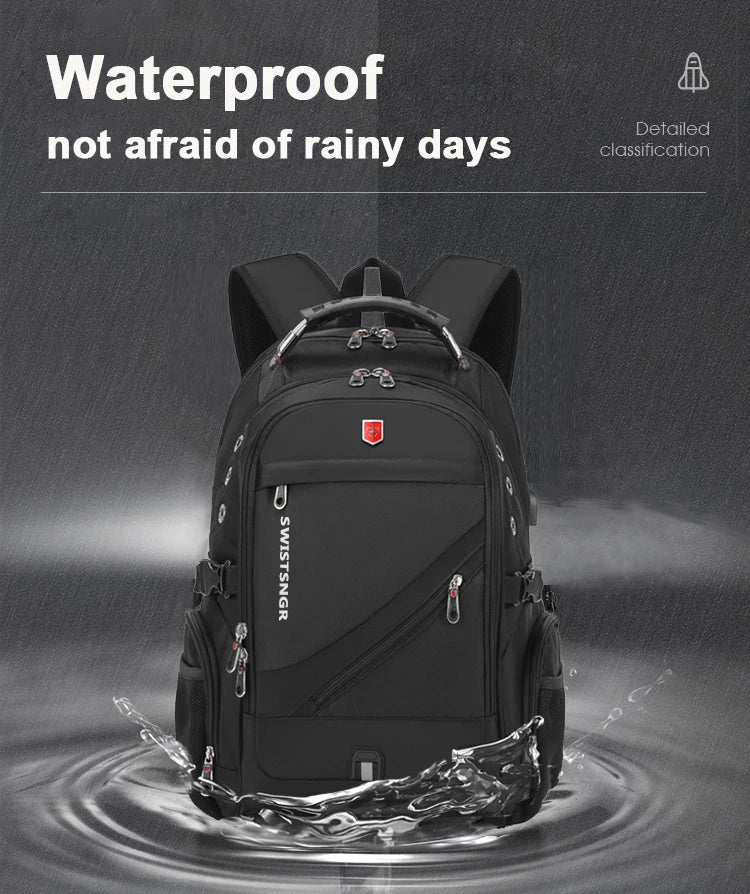 Waterproof 15.6/17.3 Inch Laptop Backpack Men USB Charging Swiss Backpack Travel Women Rucksack Male Vintage School Bag Mochila