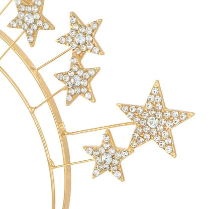 Exaggerated Metal Star Hair Hoop Silver Princess Halo Crown Bridal Hair Tiara Rhinestone Baroque Hairbands Children