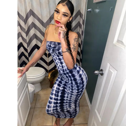 Spring And Summer Dresses For Women Chest Wrap Printed Off Shoulder Bandage Slim Sexy Long Dress 2023 New Fashion party MsChuh