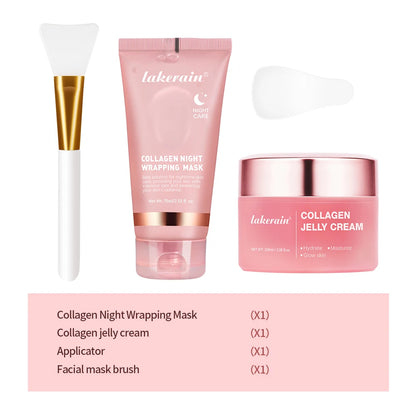 Collagen Jelly Cream Hydrolyzed Collagen Overnight Facial Mask Wrapping Peel-Off Mask Hydrating Firming Moisturizing SkinCare 1set